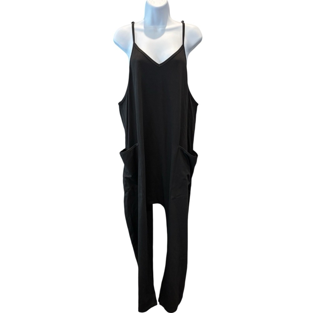 Women's Black Slouchy Harem Jumpsuit Romper Spaghetti Strap Loose Fit Overalls